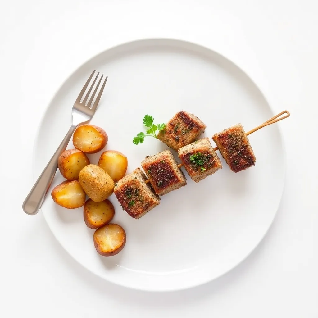 Herb-Crusted Pork Skewers with Roast Potatoes