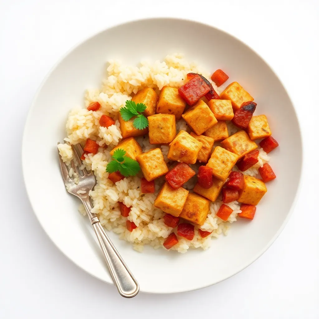 Sizzling Firm Tofu Fried Rice with Sticky Rice