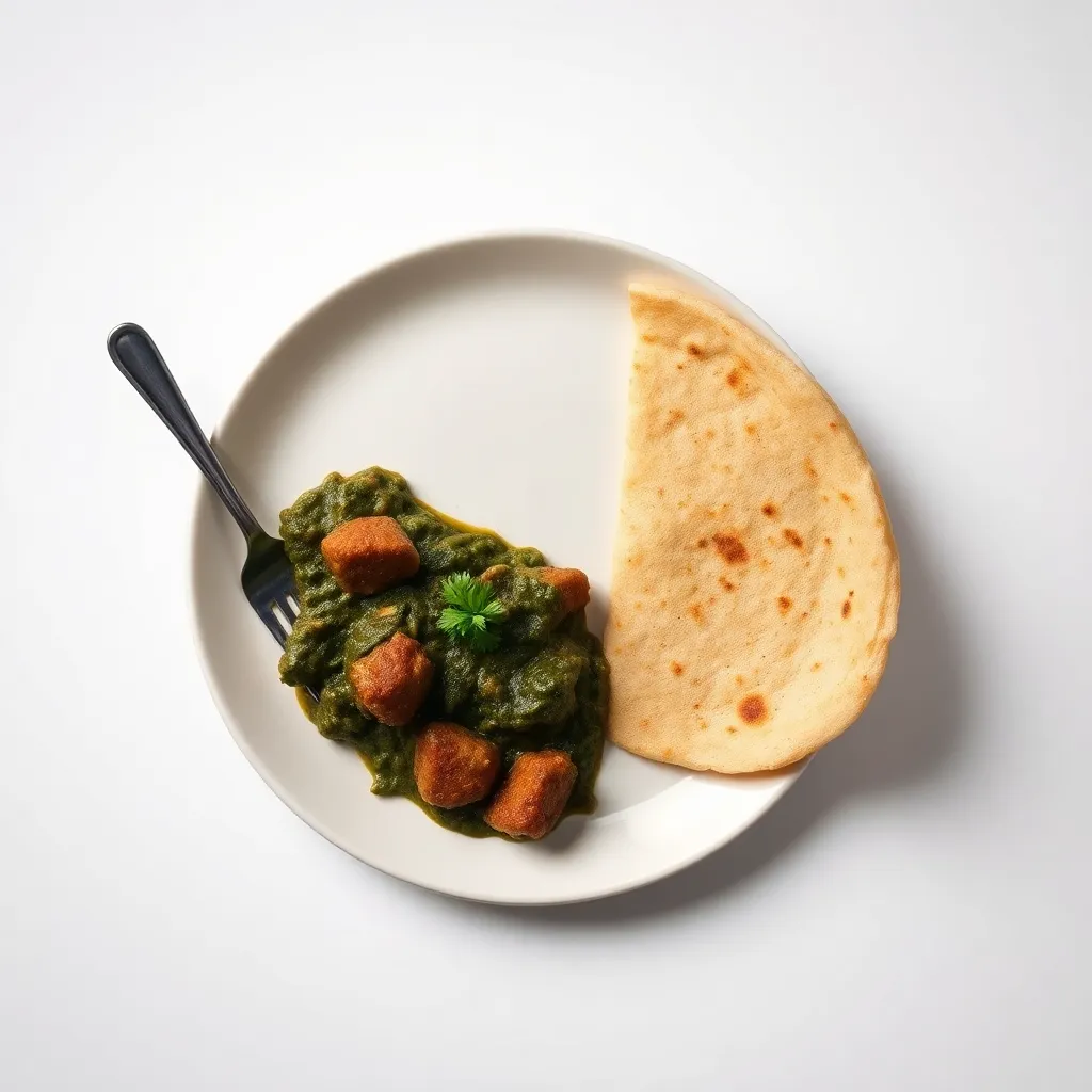Fiery Goat Meat Saag with Roti