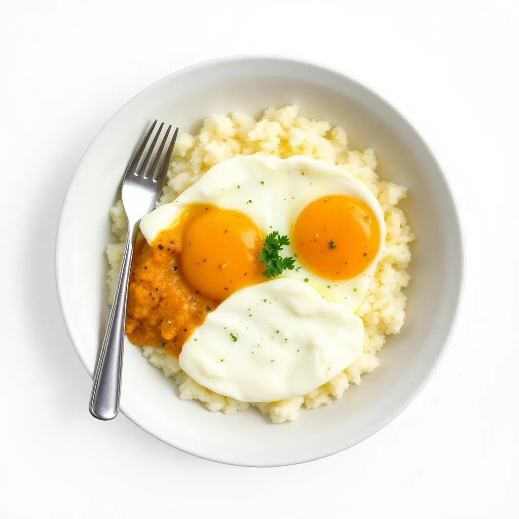 Garlicky Eggs Bowl with Cauliflower Rice